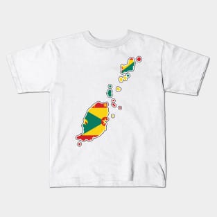 Grenada National Flag and Map Kids T-Shirt